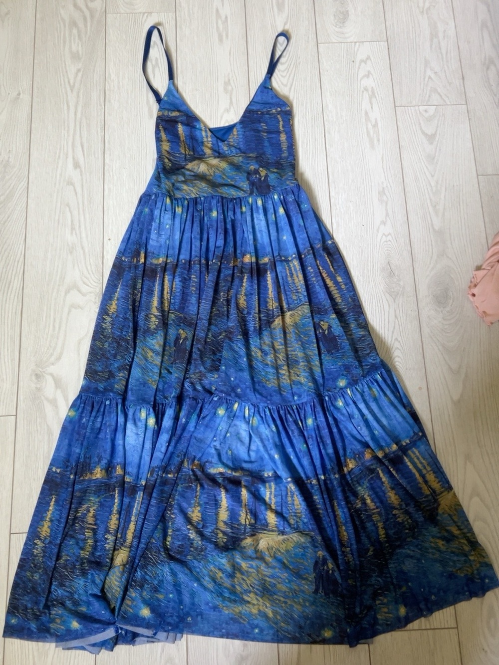 Blackmilk Blue and Gold Starry-Print Maxi Dress the Van Gogh-inspired print